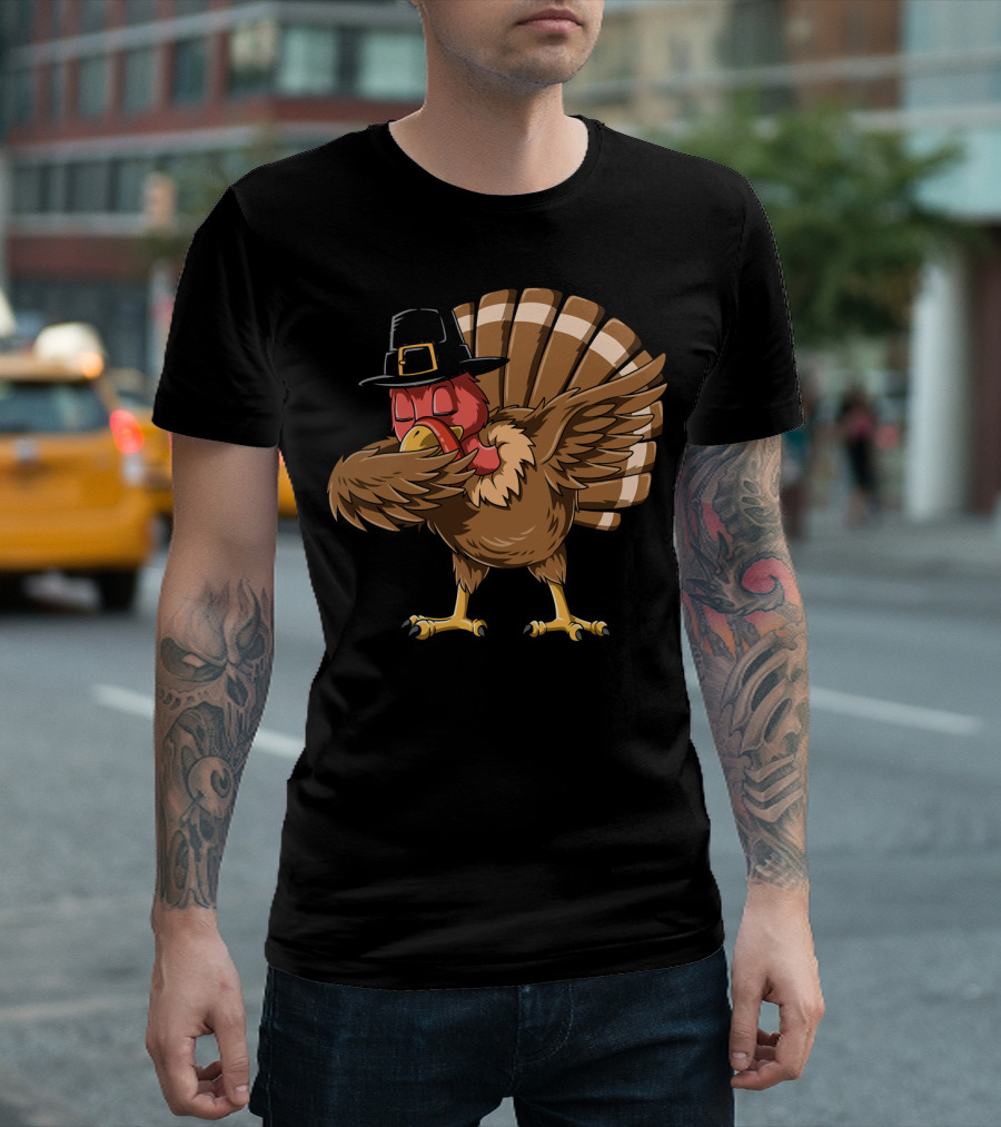 Thanksgiving Turkey Dab With Pilgrim Hat T-Shirt