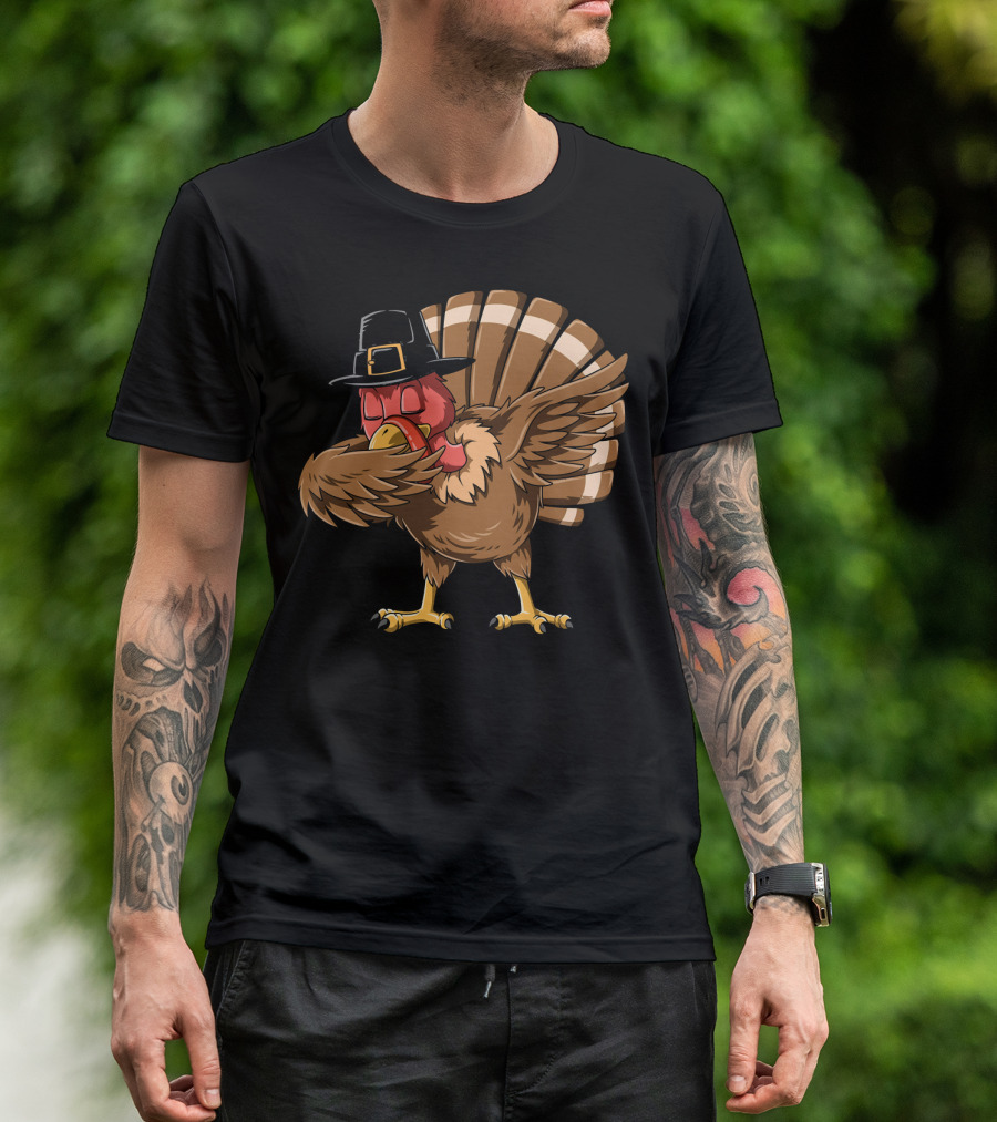 Thanksgiving Turkey Dab With Pilgrim Hat T-Shirt