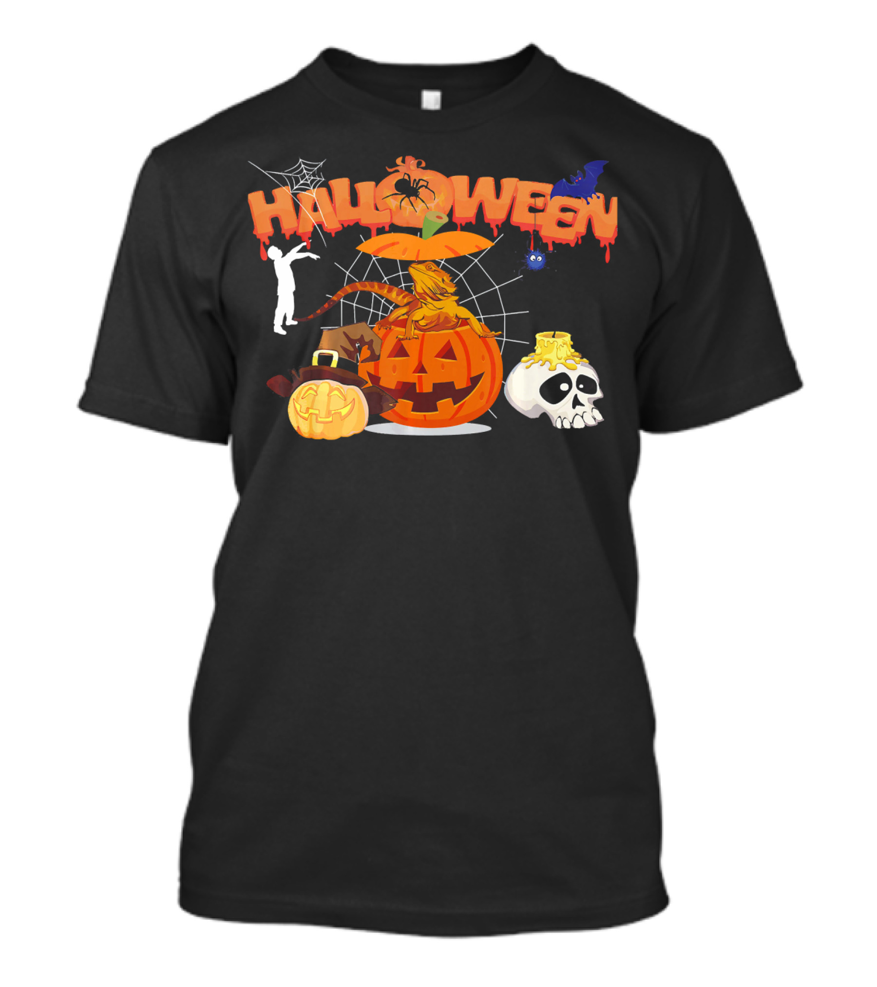 Halloween Bearded Dragon Pumpkin Witch Zombie Skull T-Shirt