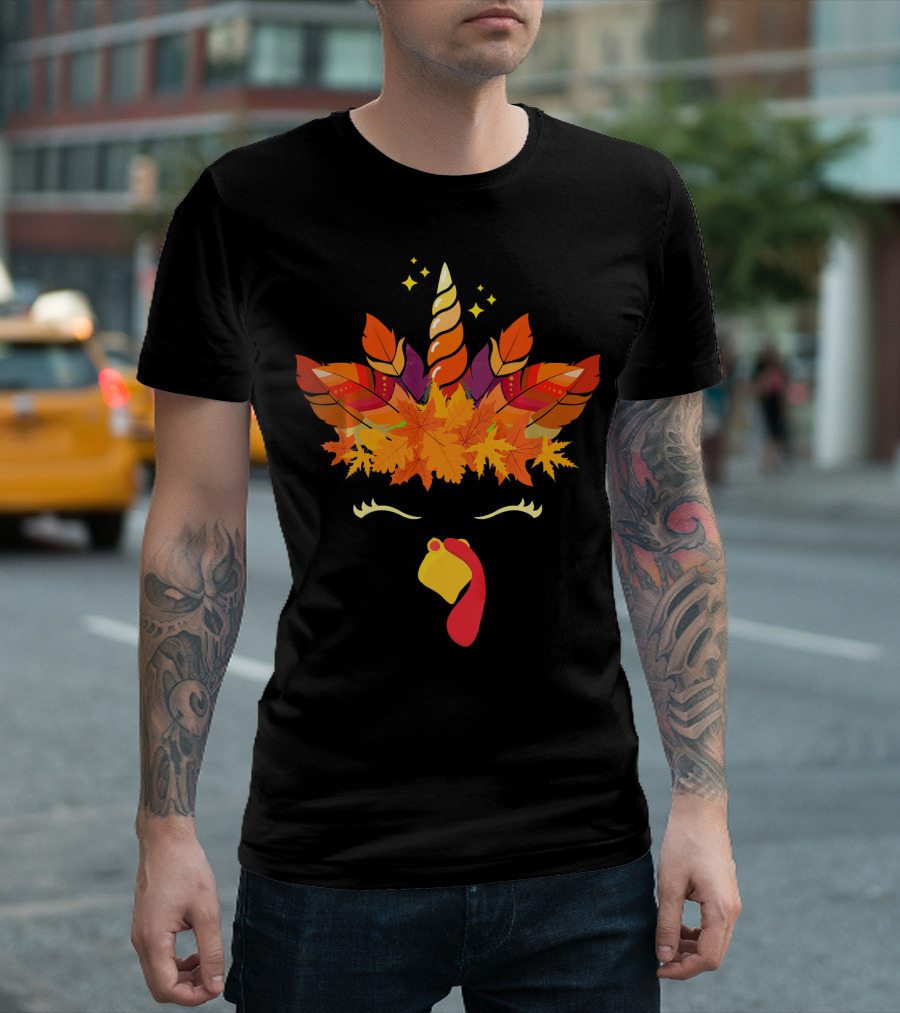 Cute Unicorn Turkey Face Thanksgiving Co Thanksgiving Unicorn Turkey Face T-Shirt
