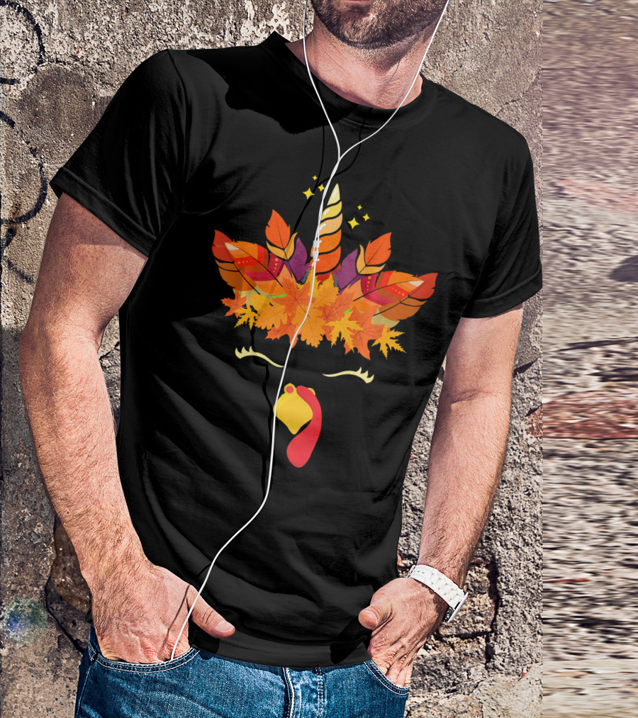 Cute Unicorn Turkey Face Thanksgiving Co Thanksgiving Unicorn Turkey Face T-Shirt