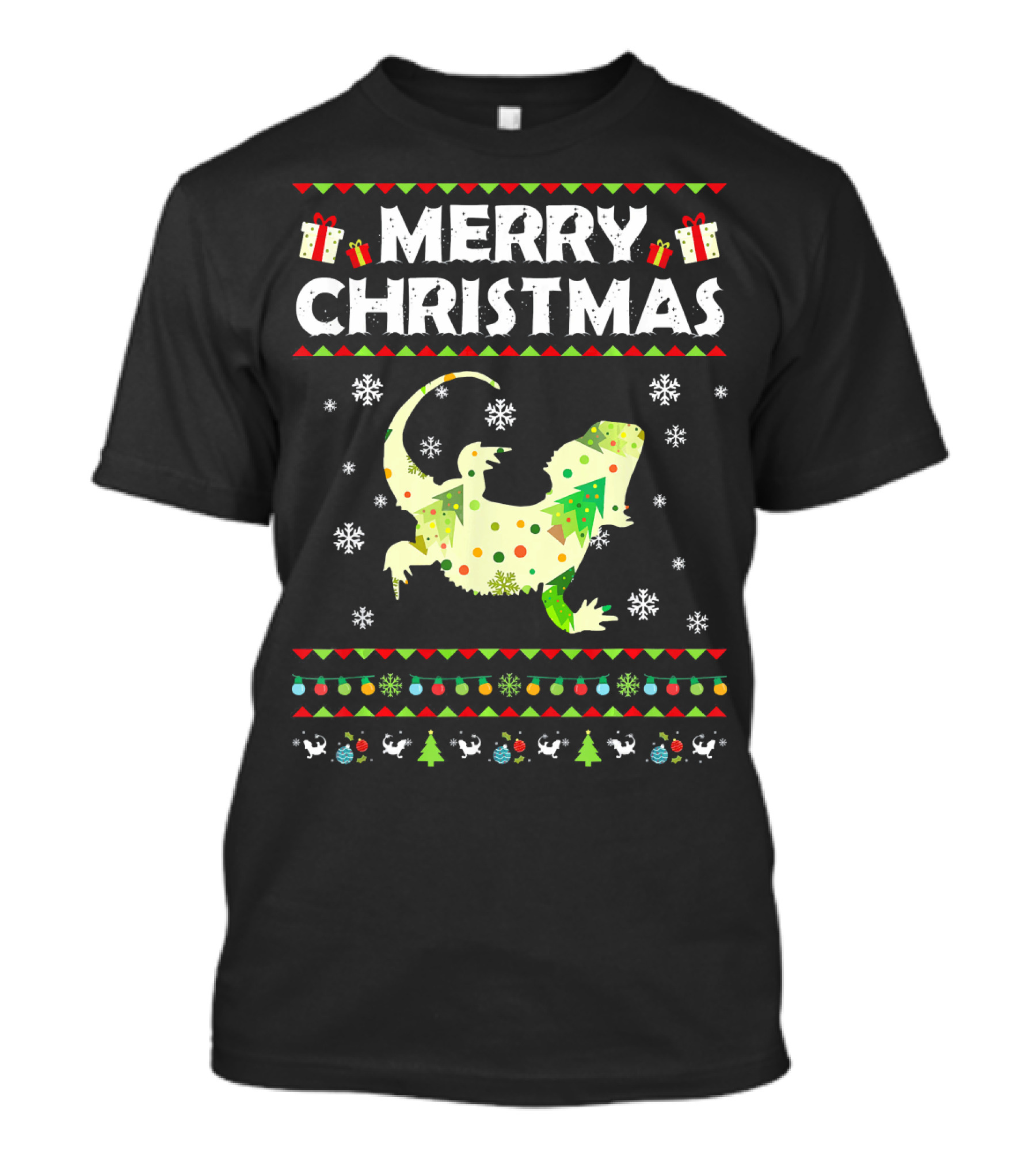 Merry Christmas Bearded Dragon Snowflakes And Trees T-Shirt