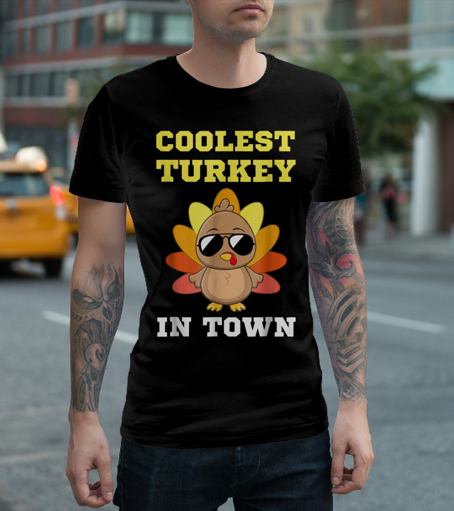 Coolest Turkey in Town Sunglasses Cartoon Thanksgiving Turkey T-Shirt
