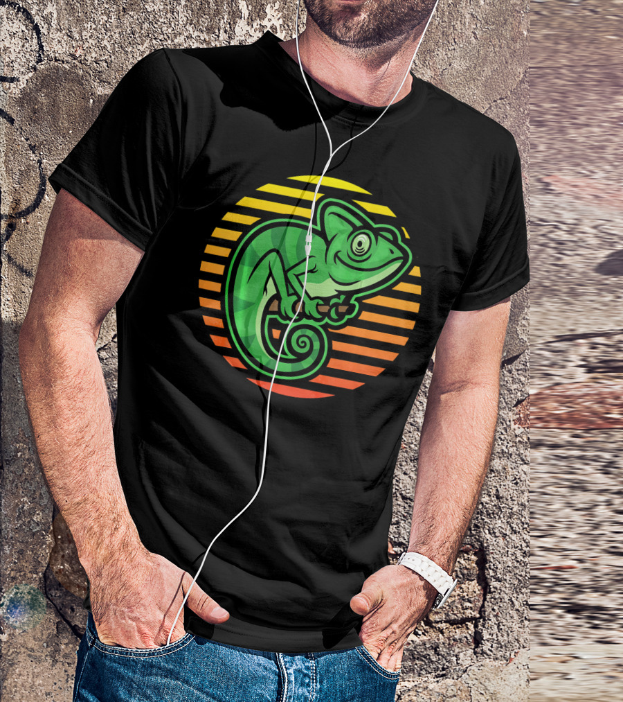 Chameleon Outdoors Sunset Retro Birthday T-Shirt