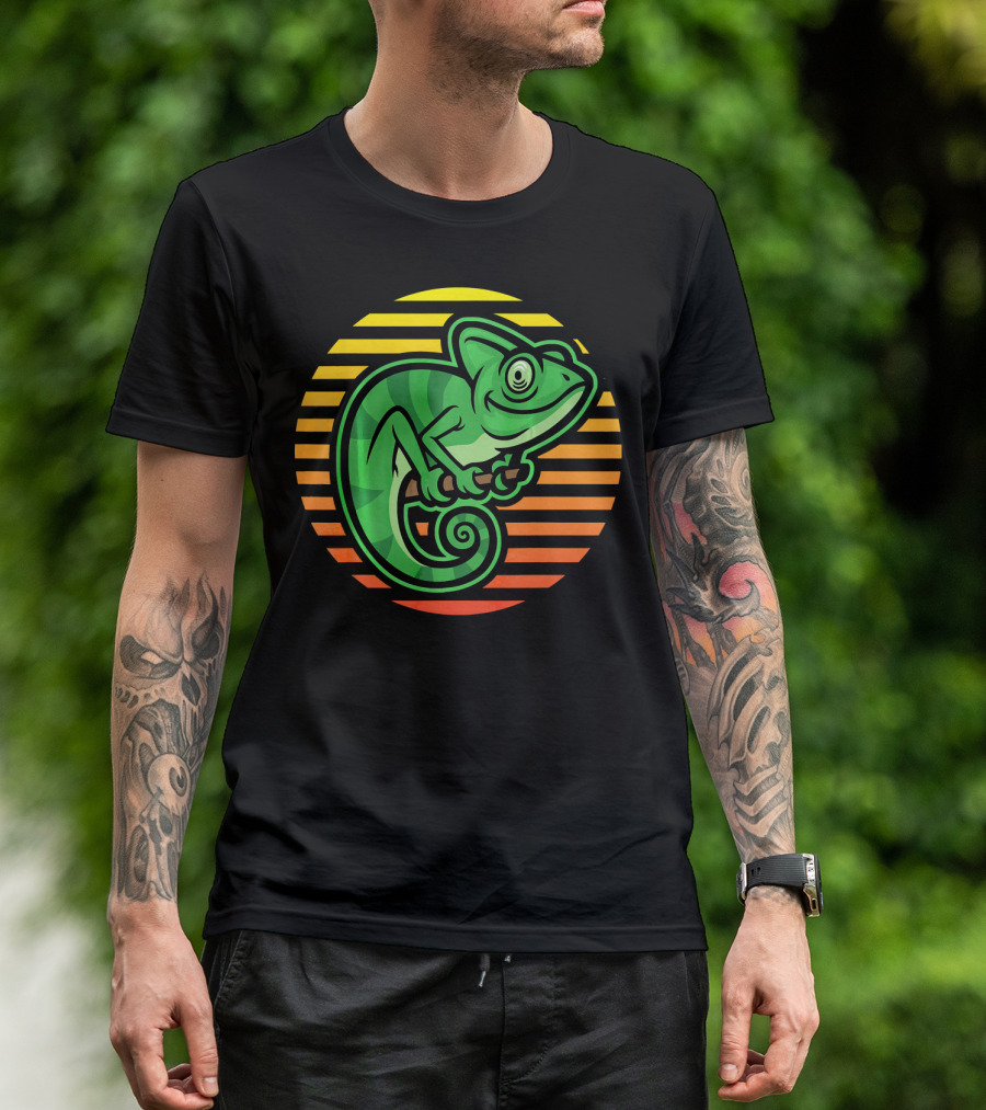 Chameleon Outdoors Sunset Retro Birthday T-Shirt