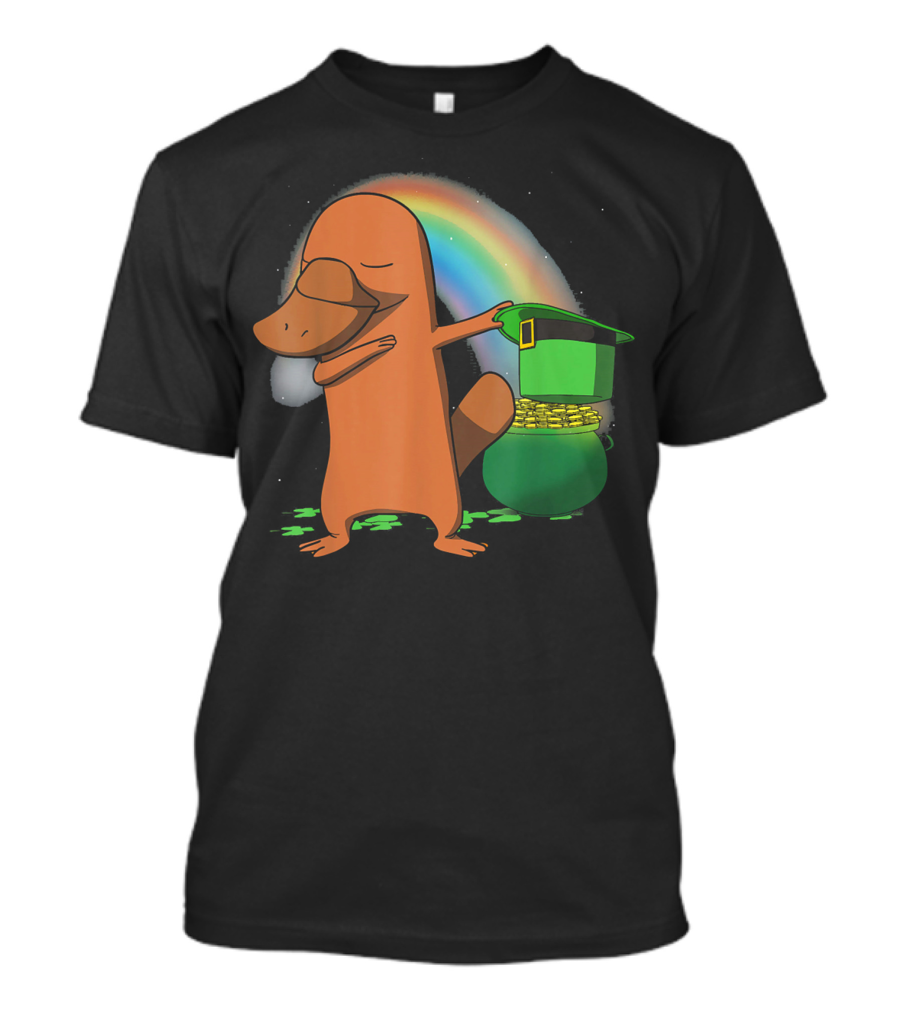 Dabbing Platypus Leprechaun Pot Of Gold Rainbow St Patricks T-Shirt
