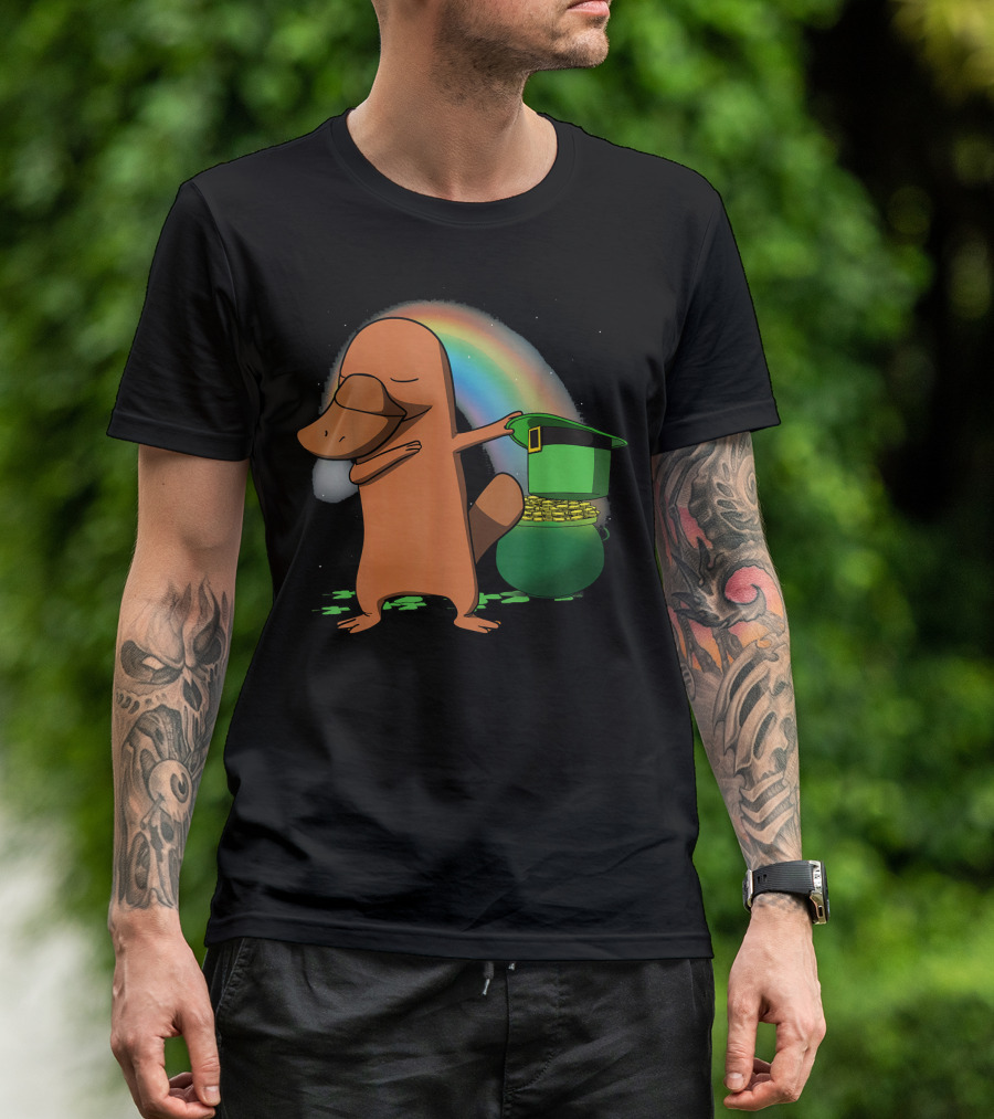 Dabbing Platypus Leprechaun Pot Of Gold Rainbow St Patricks T-Shirt