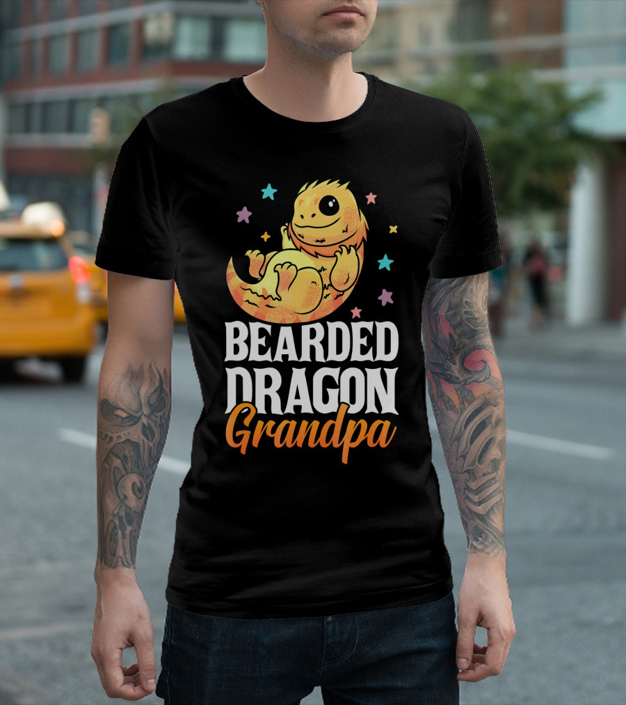 Bearded Dragon Grandpa Lizard Lovers Stars T-Shirt