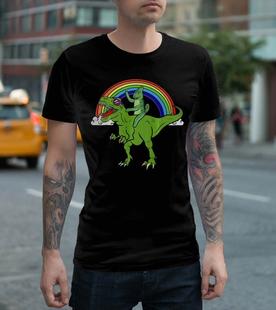 Chameleon Riding Rex Dinosaur T-Shirt