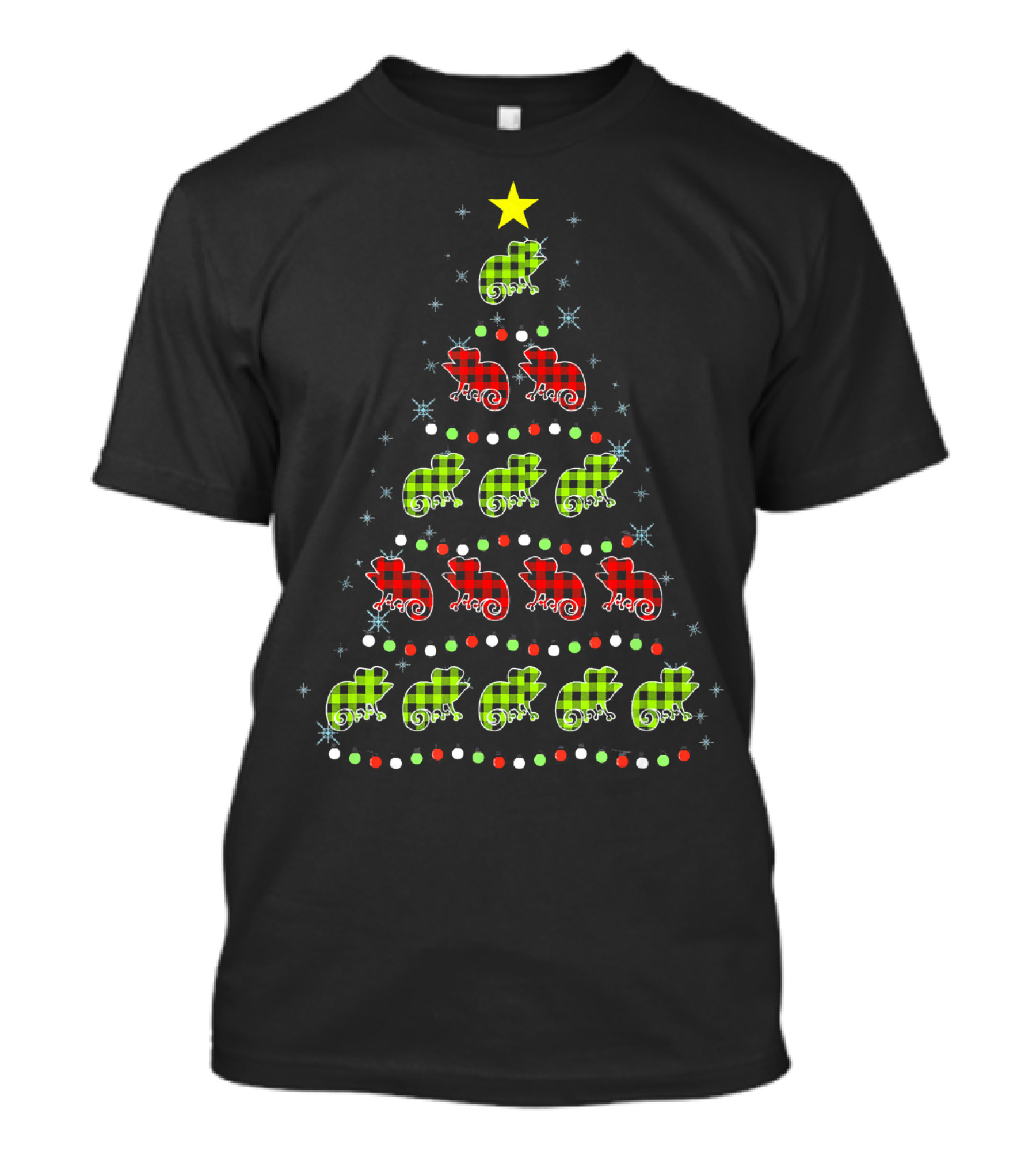 Chameleon Christmas Tree Red Green Plaid Star Decor T-Shirt