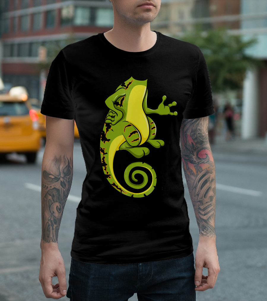 Chameleon Green Cartoon Spiral Tail T-Shirt