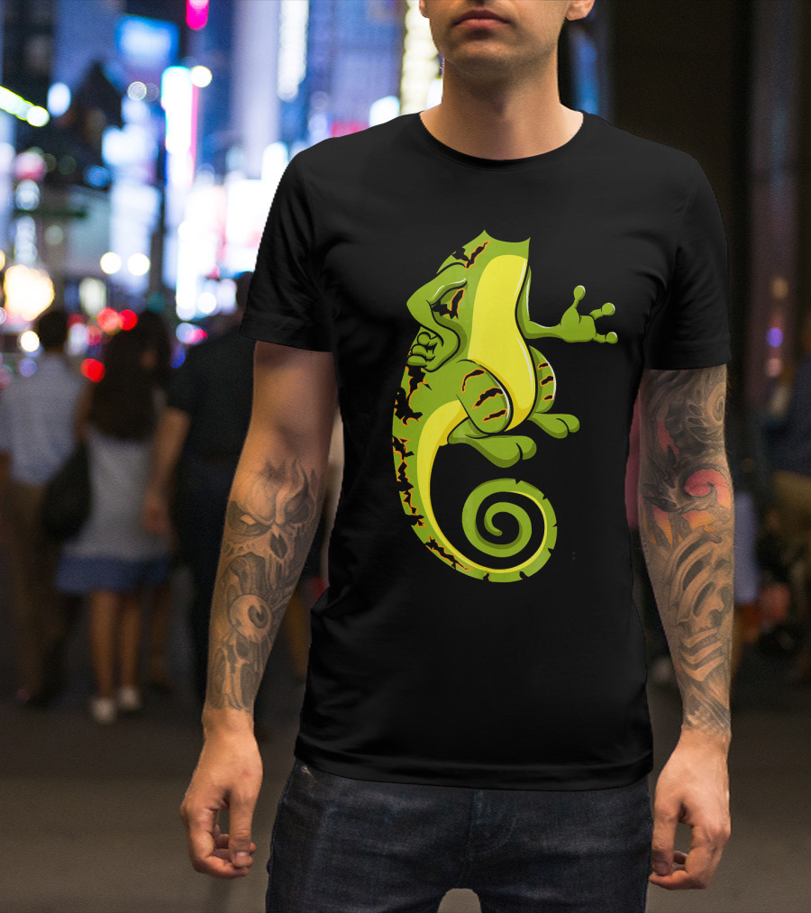 Chameleon Green Cartoon Spiral Tail T-Shirt
