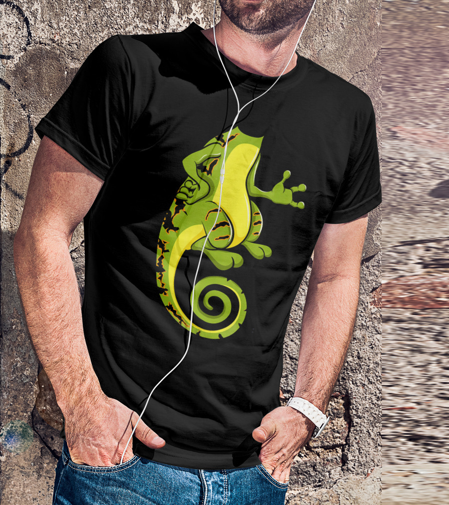 Chameleon Green Cartoon Spiral Tail T-Shirt