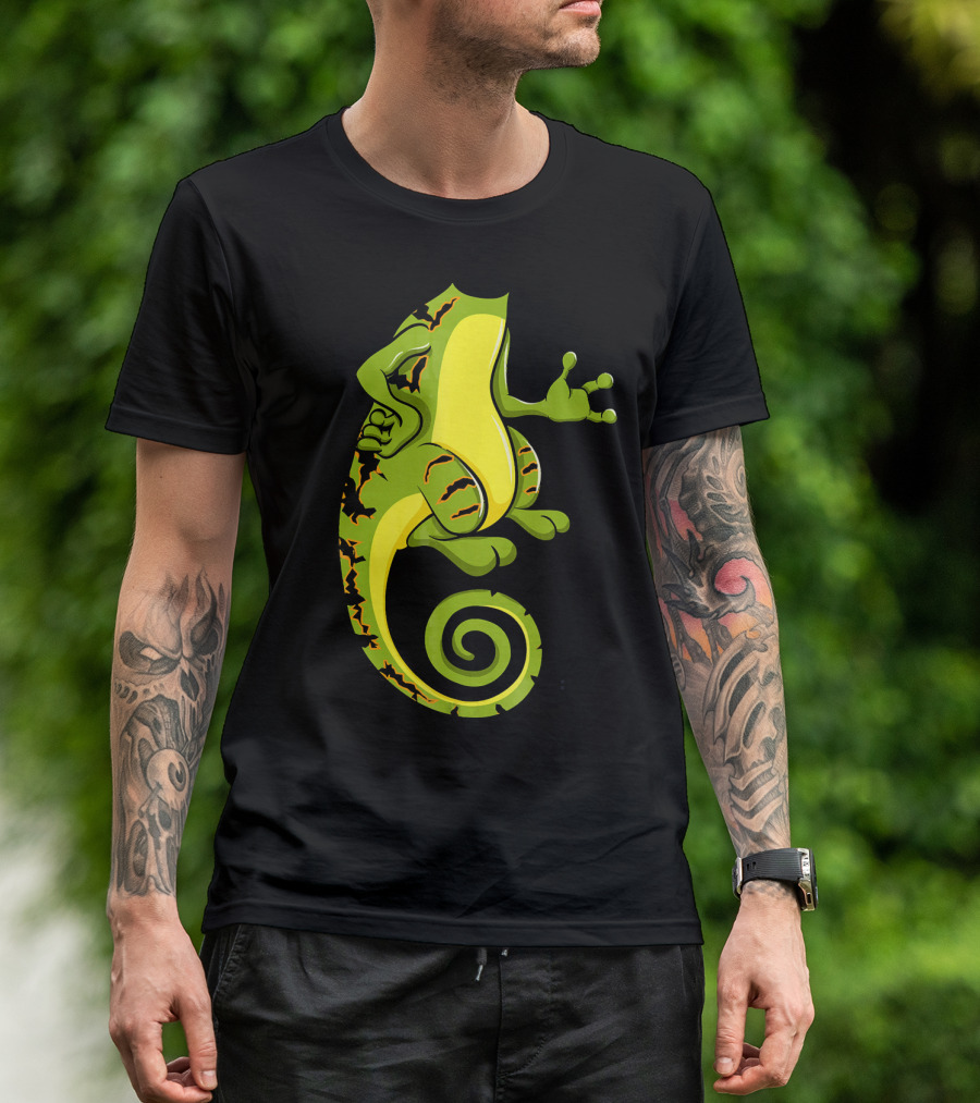 Chameleon Green Cartoon Spiral Tail T-Shirt