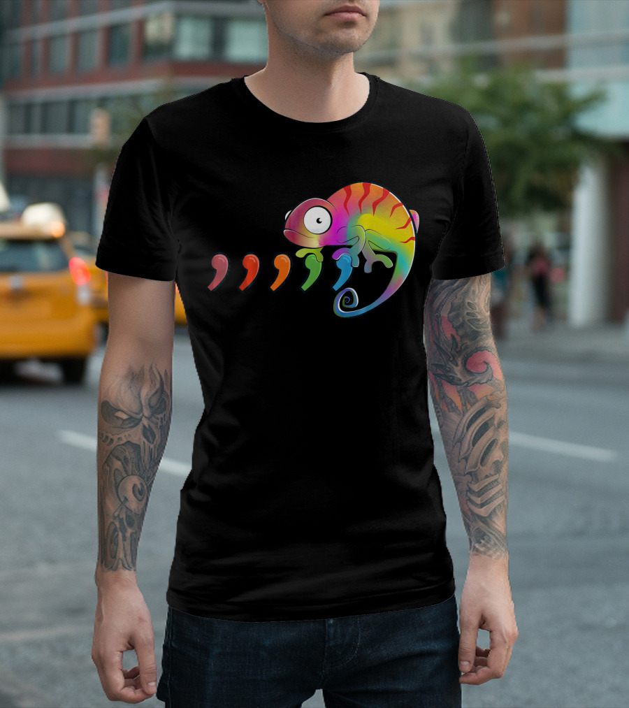 Comma Chameleon Rainbow Colors Punctuation T-Shirt