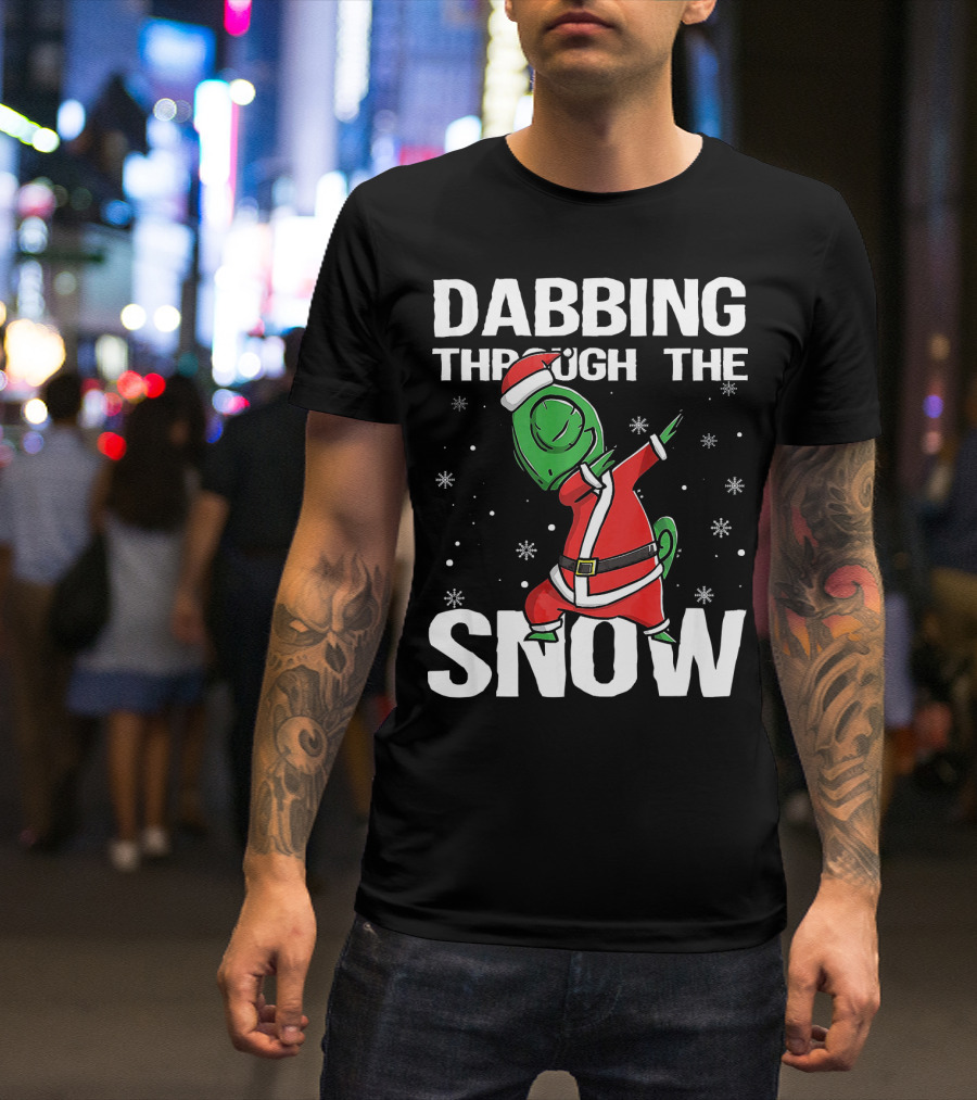 Dabbing Through The Snow Chameleon Santa Claus T-Shirt