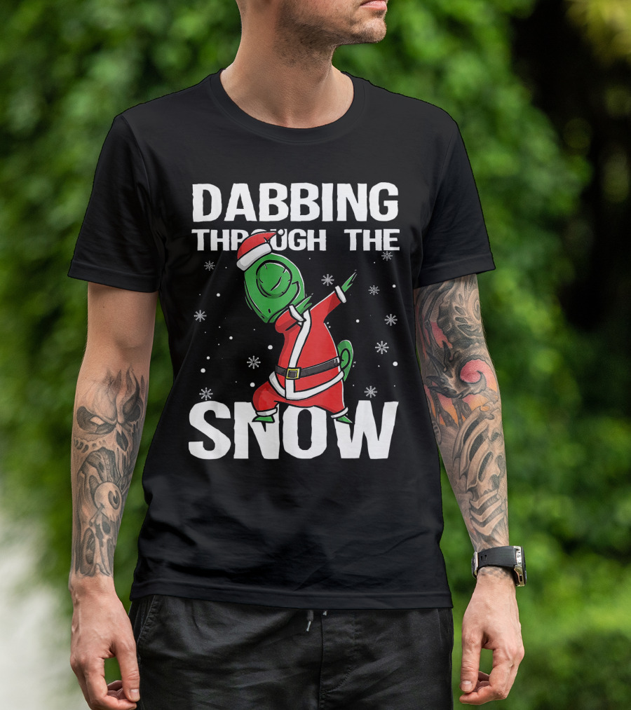 Dabbing Through The Snow Chameleon Santa Claus T-Shirt