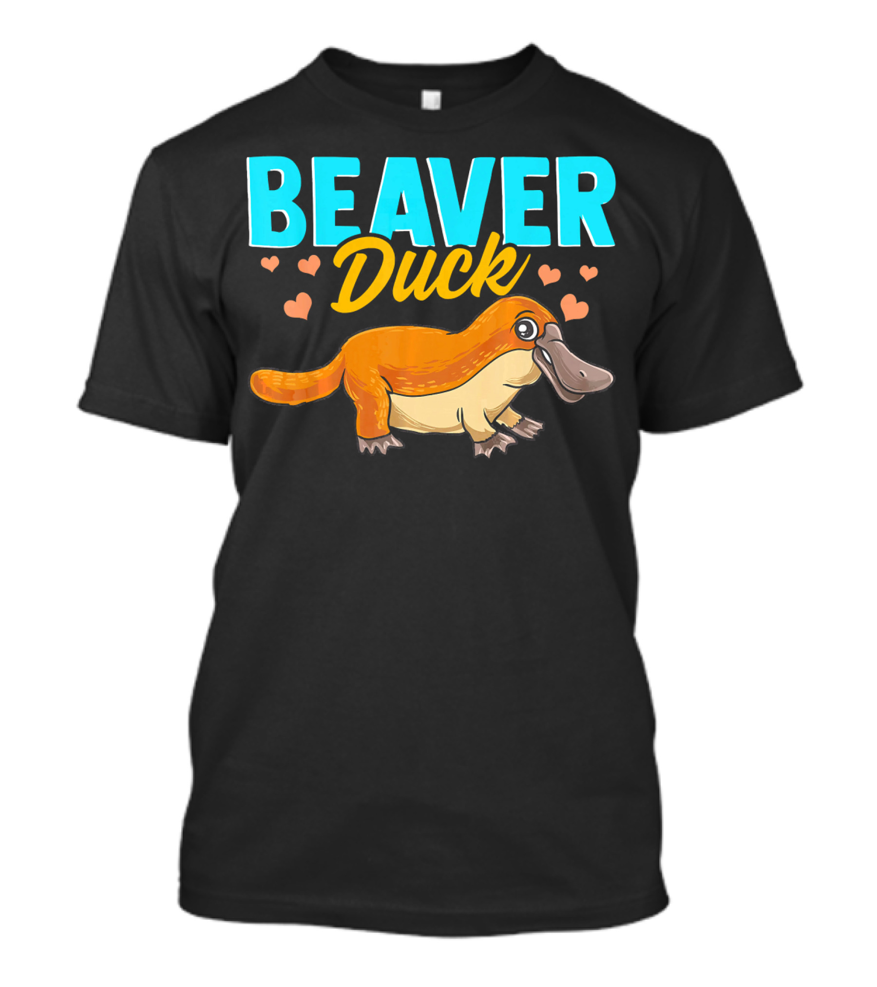 Beaver Duck Platypus Pun Cute Hearts T-Shirt