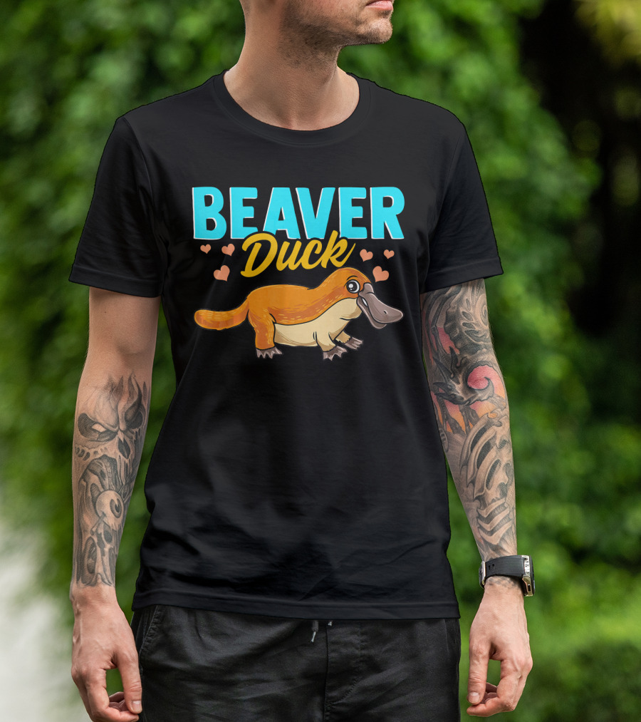 Beaver Duck Platypus Pun Cute Hearts T-Shirt