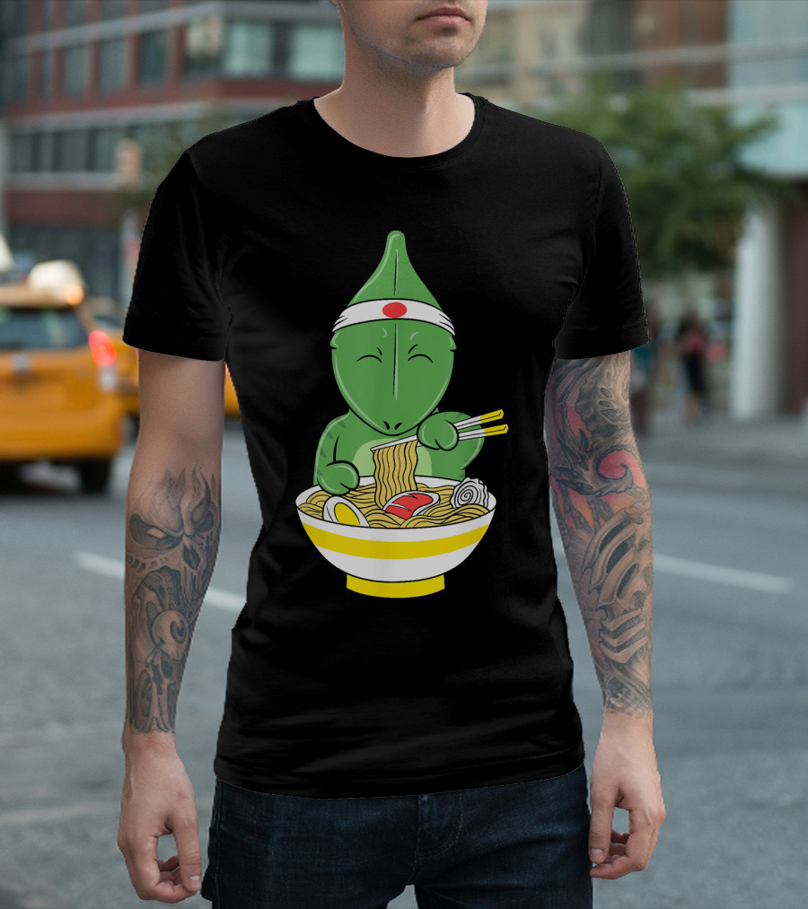 Chameleon Enjoying Ramen with Chopsticks Japanese Style Funny Pet T-Shirt