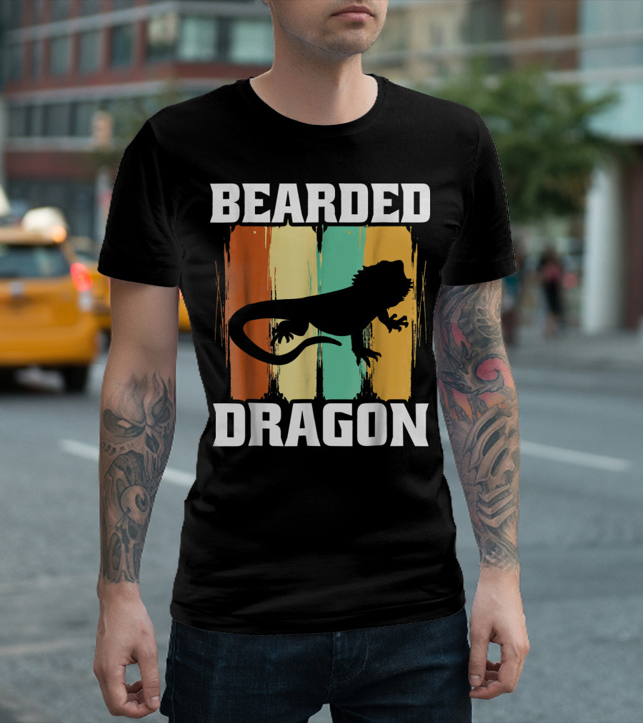 Bearded Dragon Agamid Lizard Retro Vintage Stripes T-Shirt