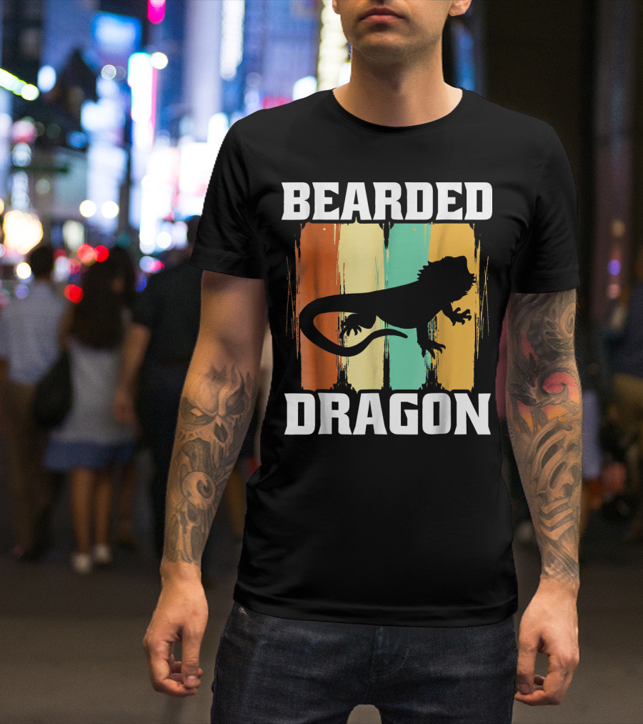 Bearded Dragon Agamid Lizard Retro Vintage Stripes T-Shirt