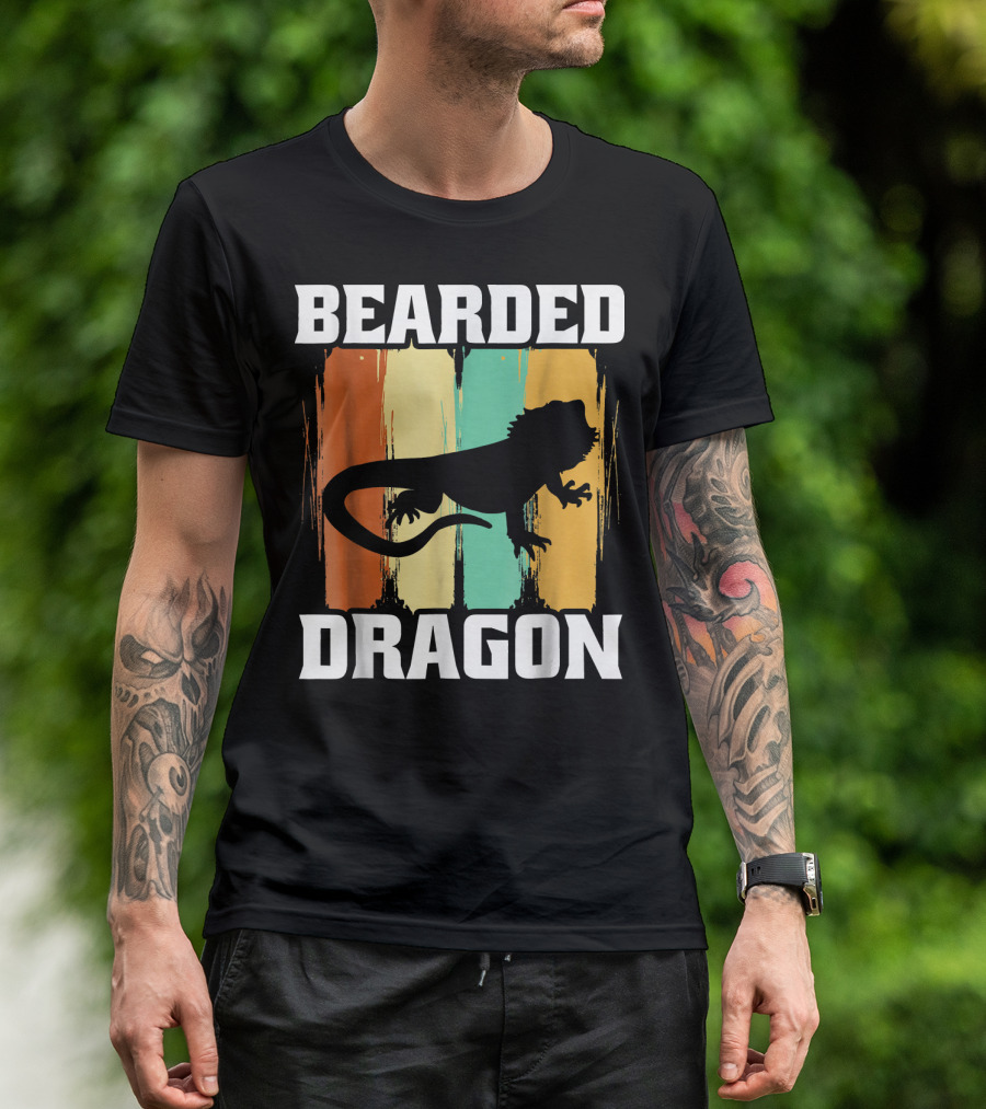 Bearded Dragon Agamid Lizard Retro Vintage Stripes T-Shirt