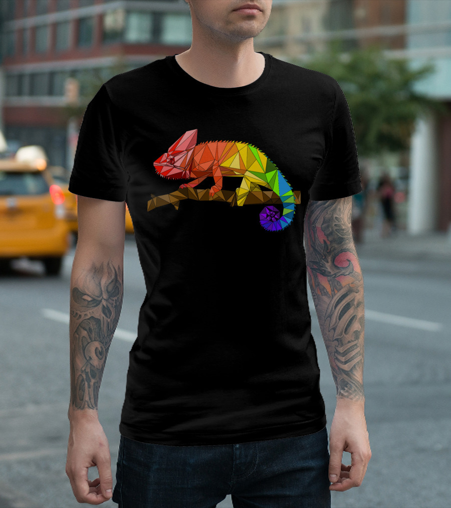 Cool Low Poly Rainbow Chameleon T-Shirt