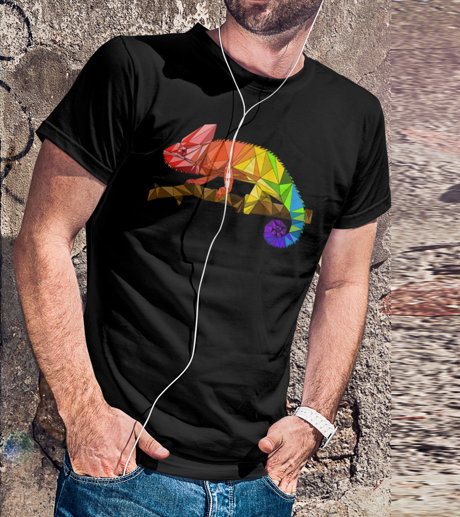 Cool Low Poly Rainbow Chameleon T-Shirt
