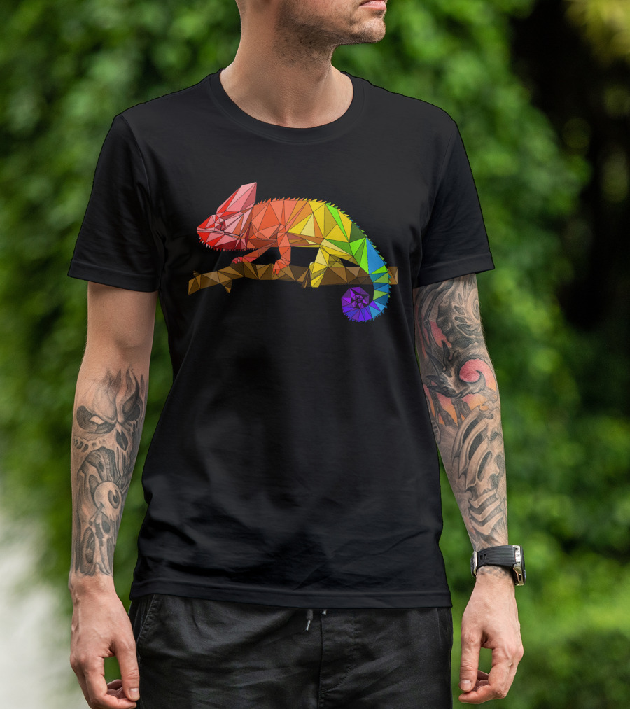 Cool Low Poly Rainbow Chameleon T-Shirt