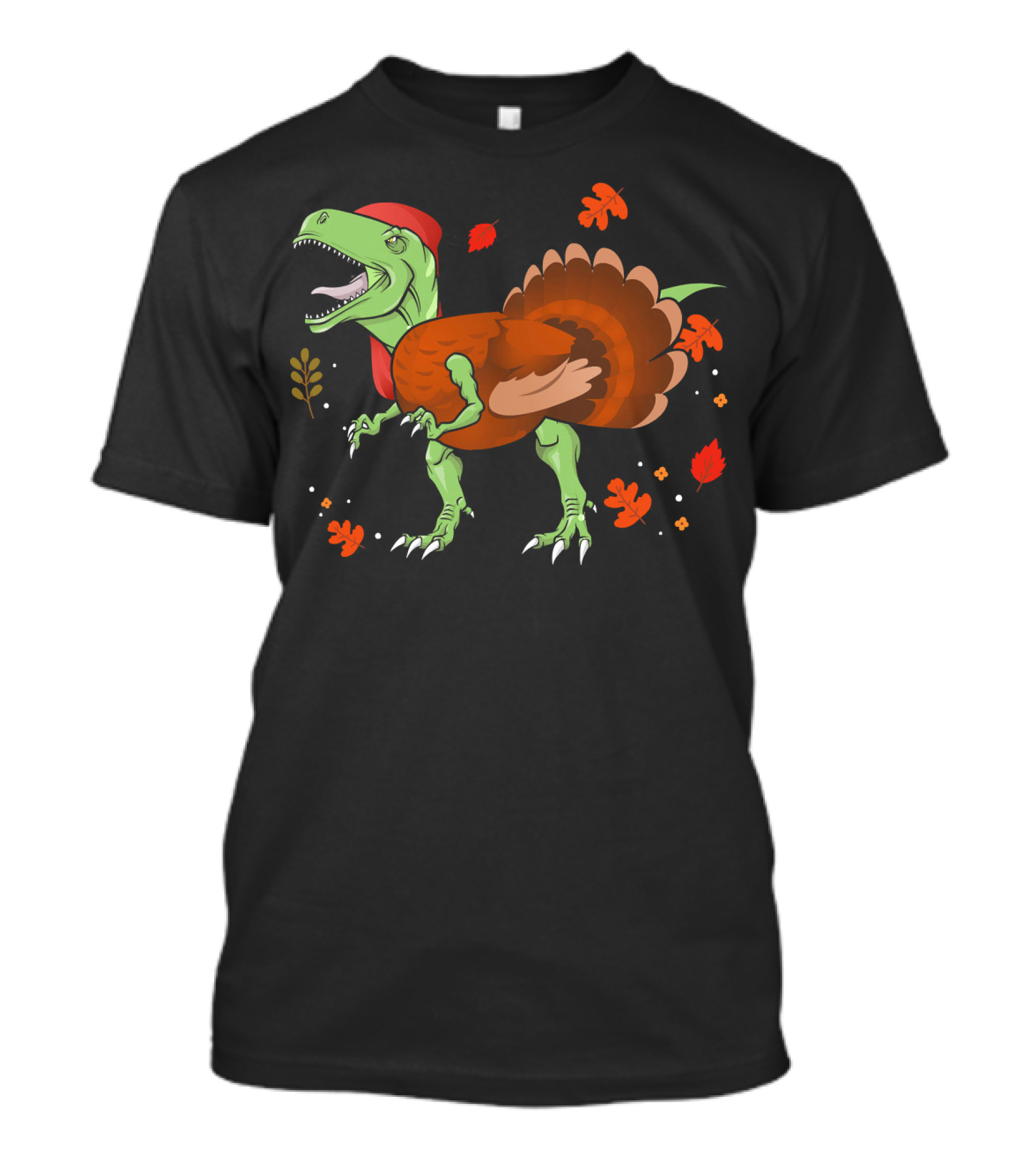 T-Rex Thanksgiving Turkey With Fall Leaves T-Shirt