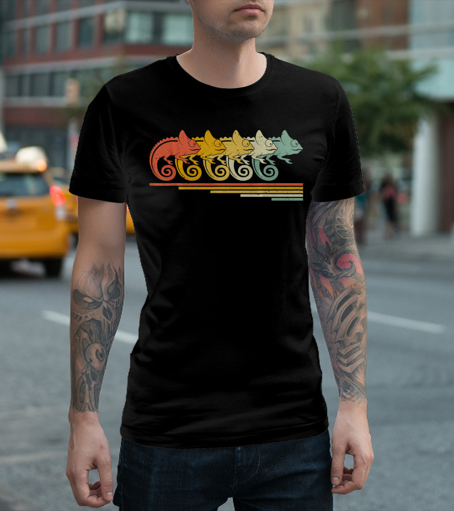 Chameleon Retro Vintage 70s 80s Five Color Stripes T-Shirt