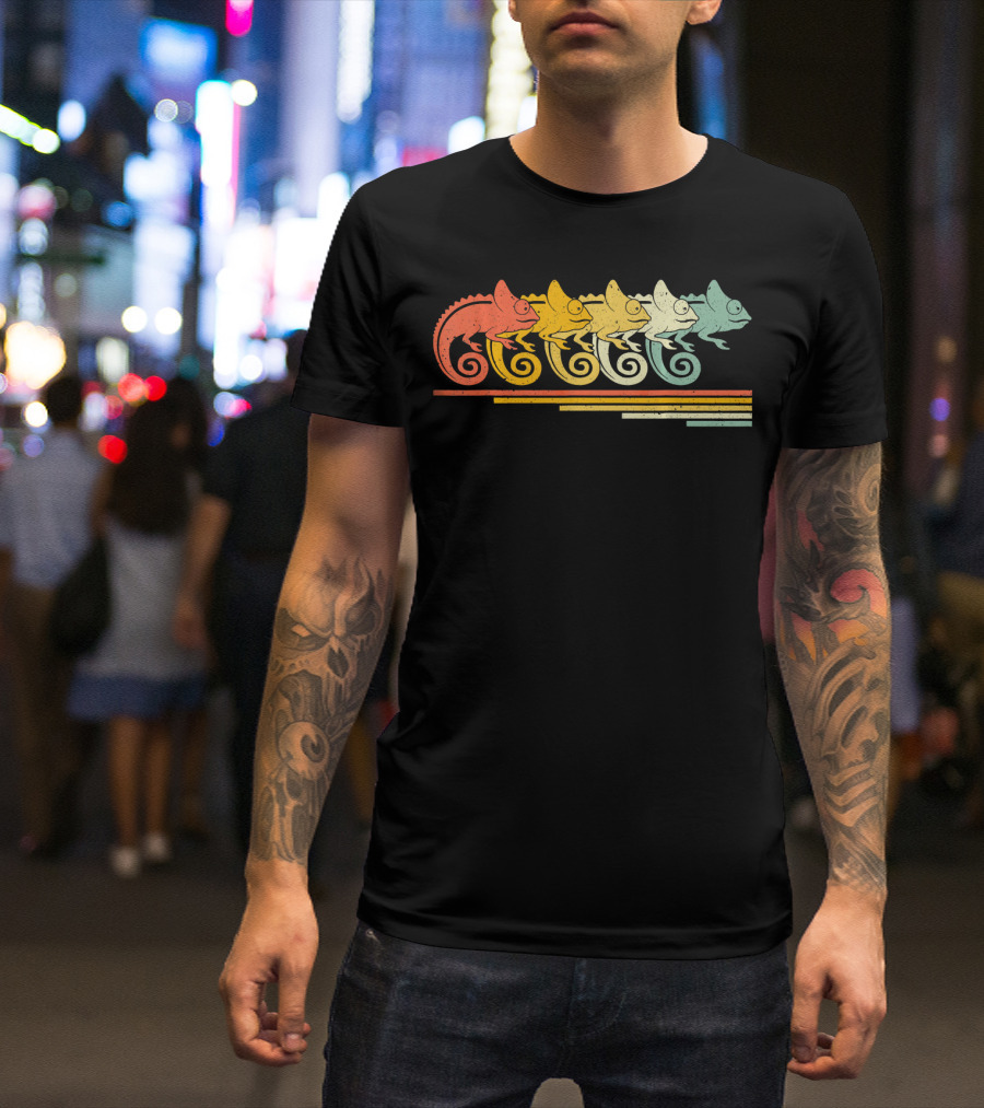 Chameleon Retro Vintage 70s 80s Five Color Stripes T-Shirt
