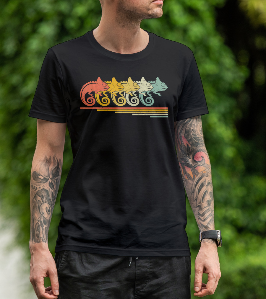 Chameleon Retro Vintage 70s 80s Five Color Stripes T-Shirt