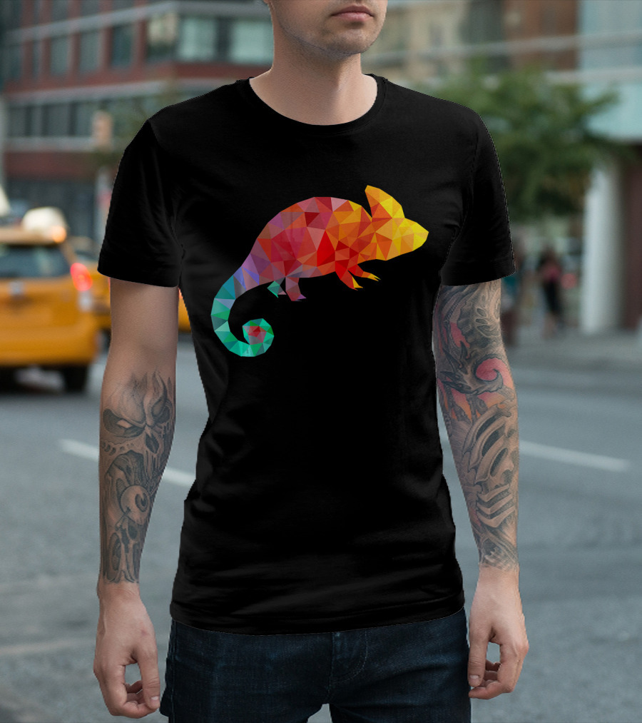 Colorful Geometric Chameleon Animal Liz Multicolor Triangles T-Shirt