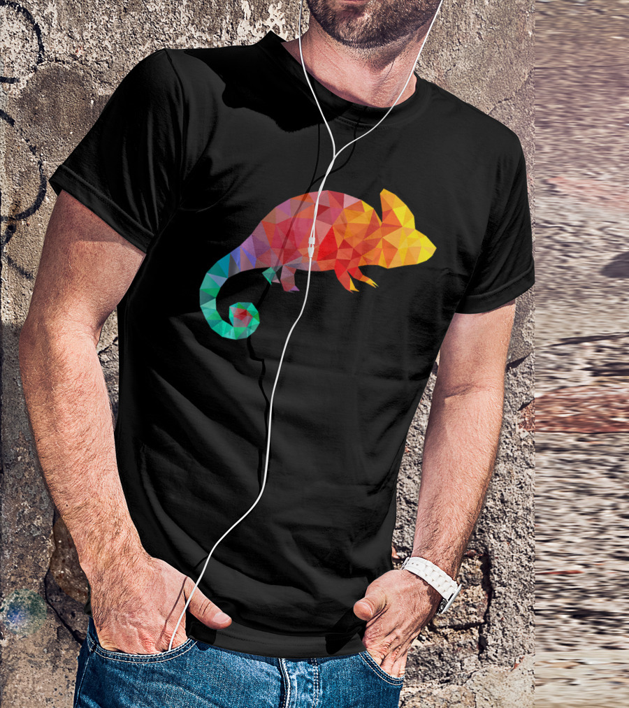 Colorful Geometric Chameleon Animal Liz Multicolor Triangles T-Shirt