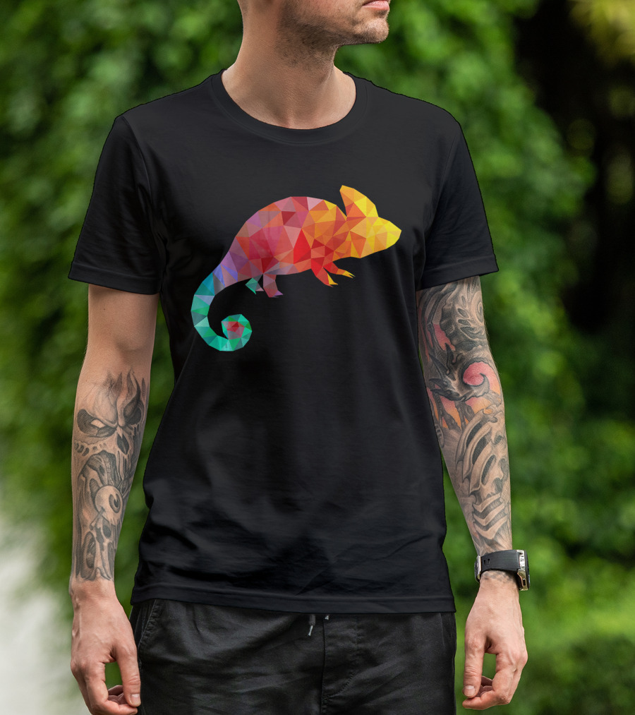 Colorful Geometric Chameleon Animal Liz Multicolor Triangles T-Shirt