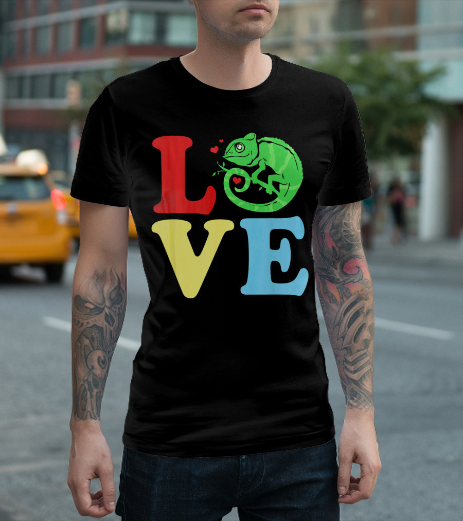 LOVE Chameleon Green Hearts Colorful Letters T-Shirt