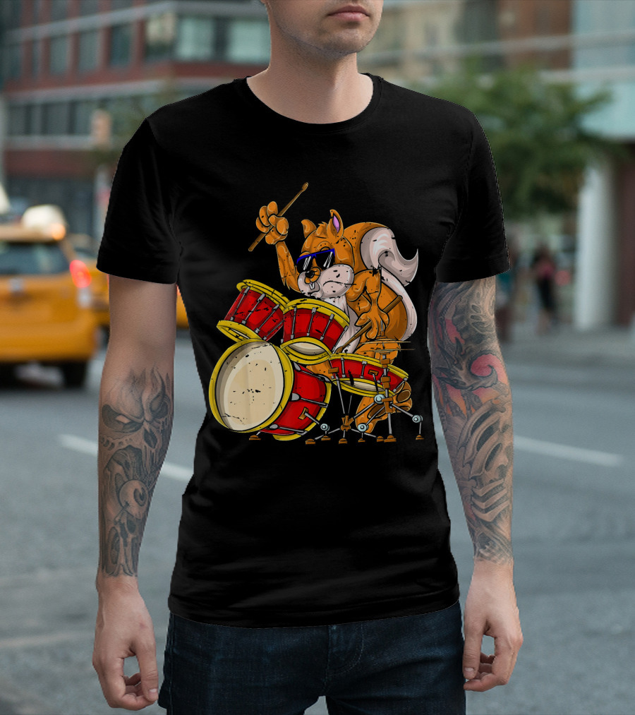 Drummer Percussion Musician Squirrel Playing Drums T-Shirt
