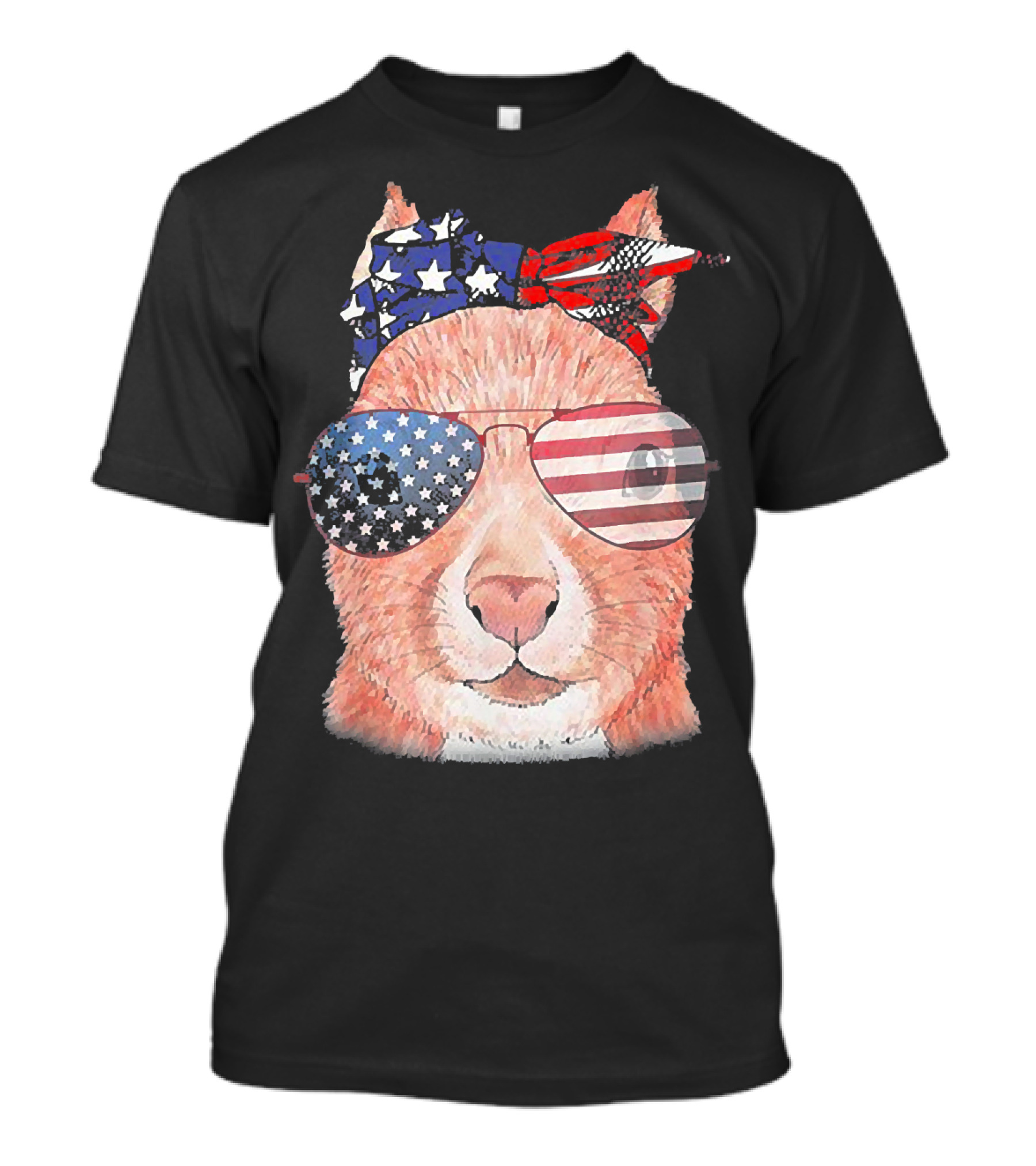 Funny Squirrel In Patriotic American Flag Bandana And Sunglasses T-Shirt