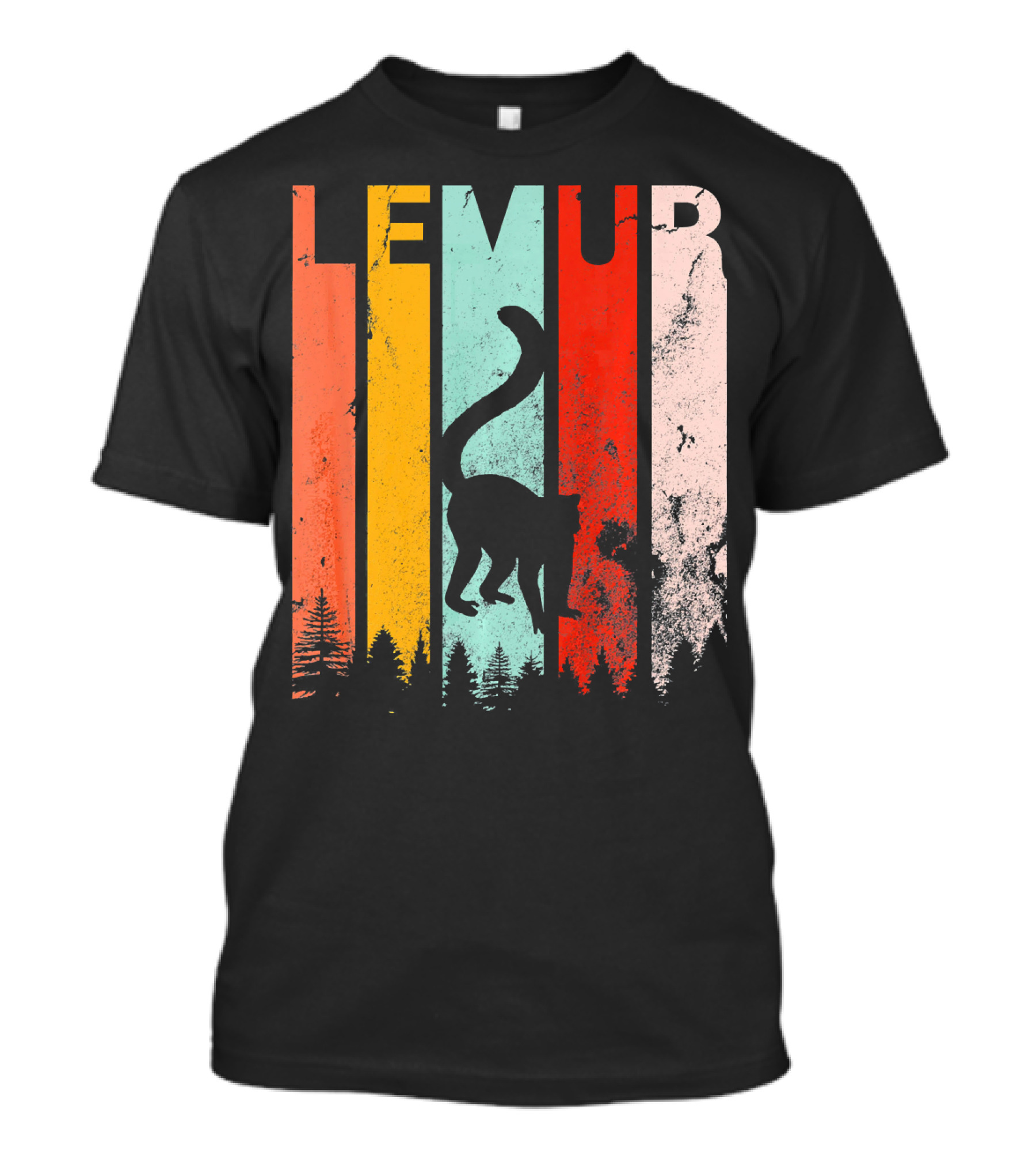 Lemur Lover Vintage Retro Style Silhouette Forest Stripes T-Shirt