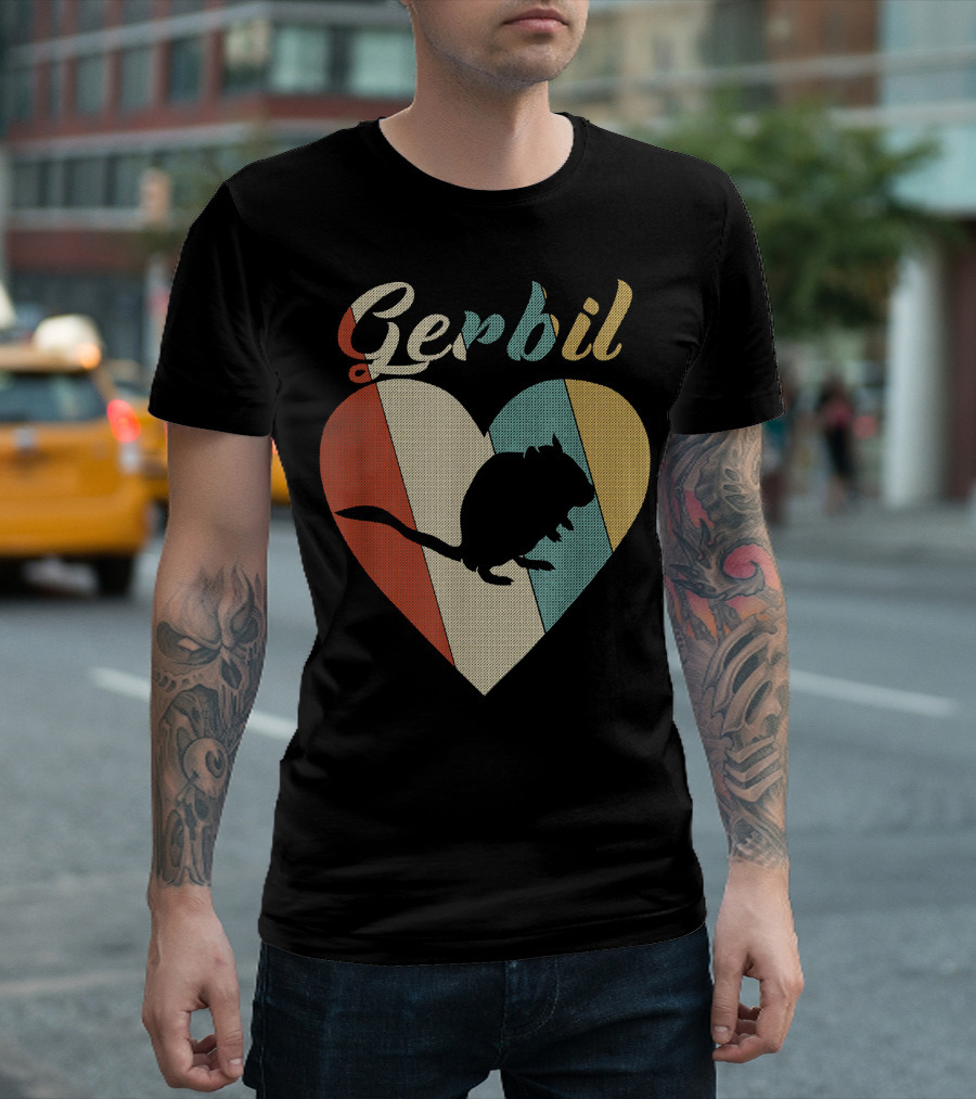 Gerbil Heart Vintage Retro Stripe T-Shirt