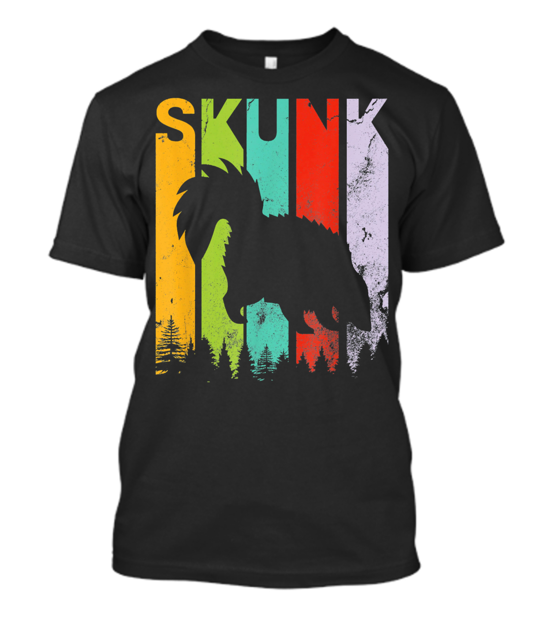 Skunk Vintage Retro Style Silhouette Forest Stripes T-Shirt