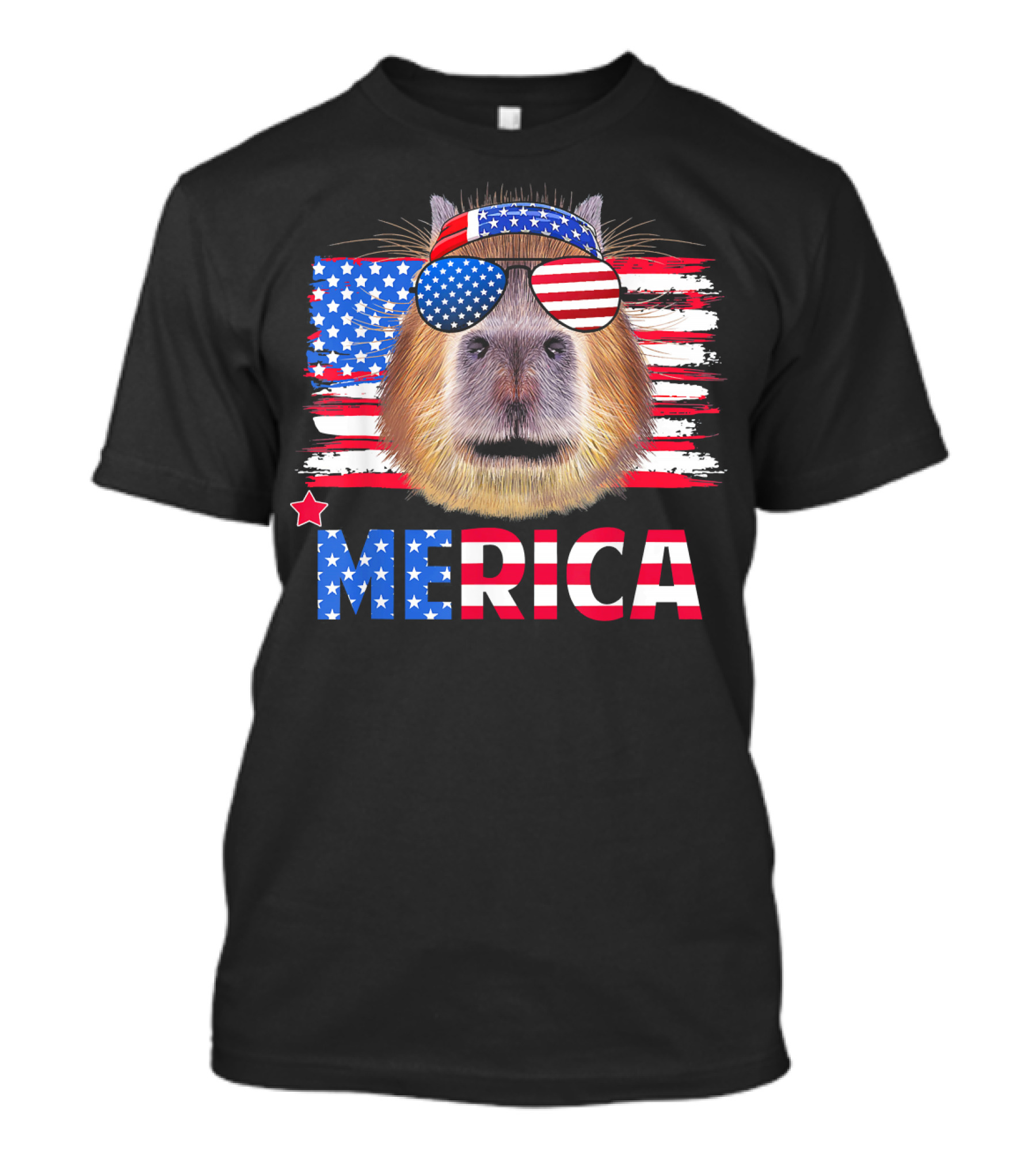 Merica Capybara With American Flag Sunglasses T-Shirt
