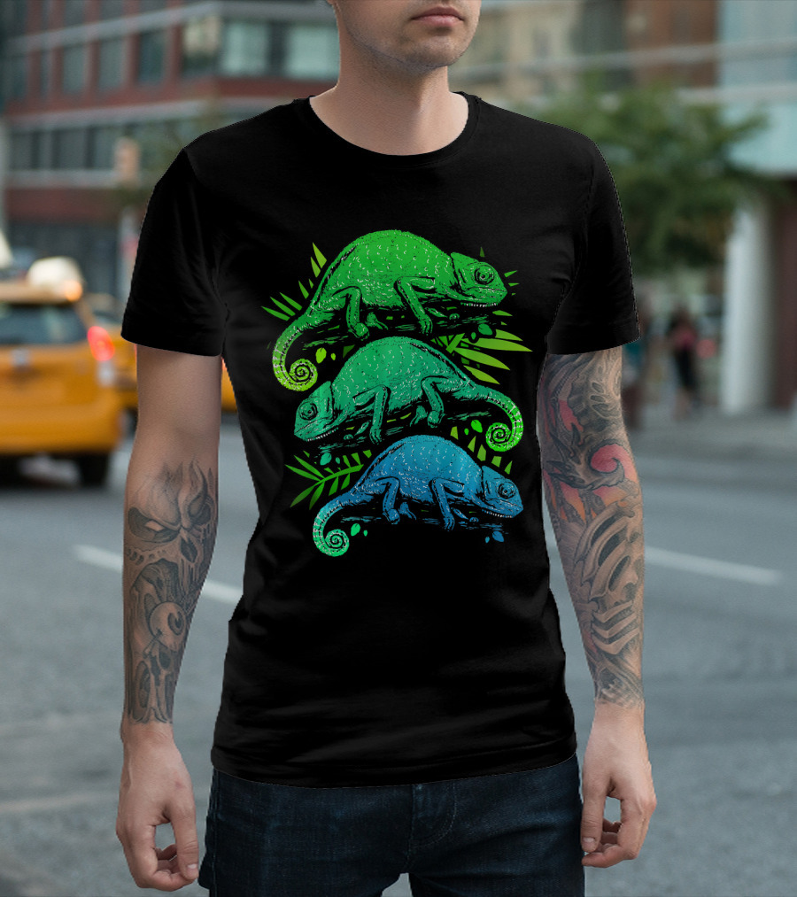 Funny Chameleon Green Purple Blue Trio T-Shirt