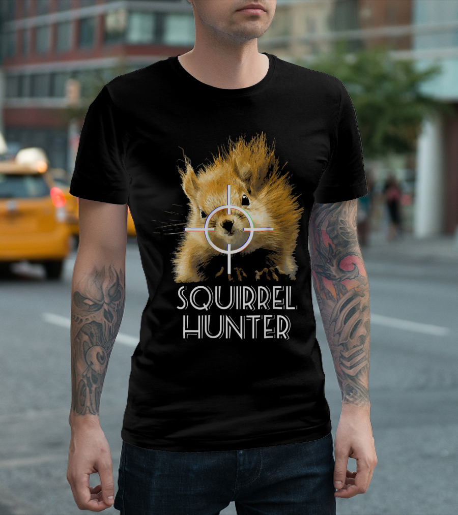 Squirrel Hunter with Crosshair Target and Funny Expression T-Shirt