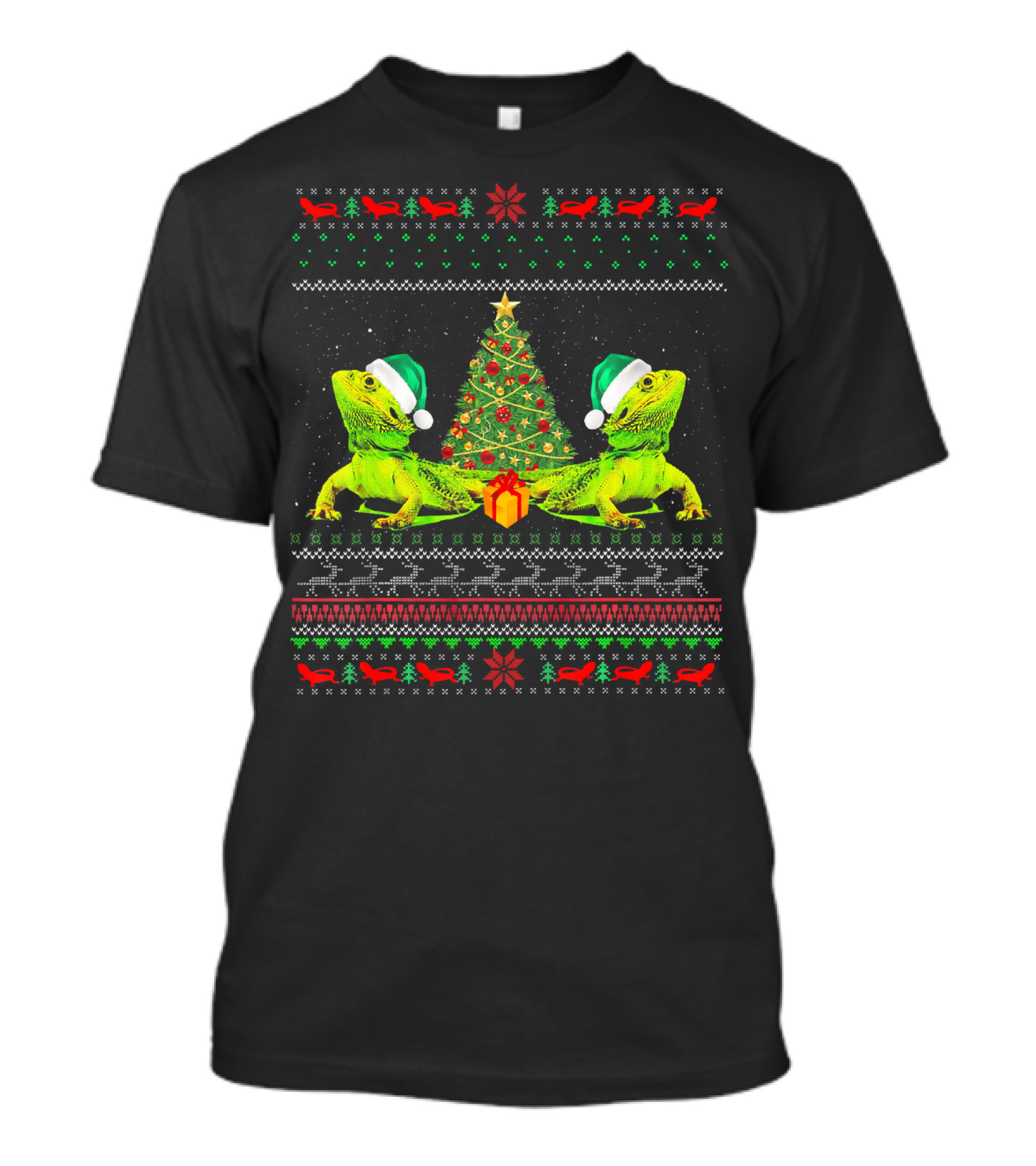 Elf Bearded Dragon Christmas Tree Santa Hat T-Shirt