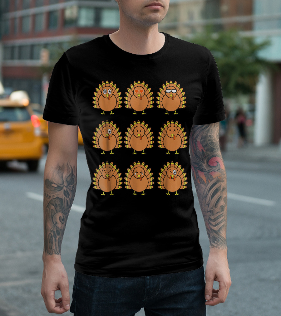 Thanksgiving Turkey Emoji Faces T-Shirt