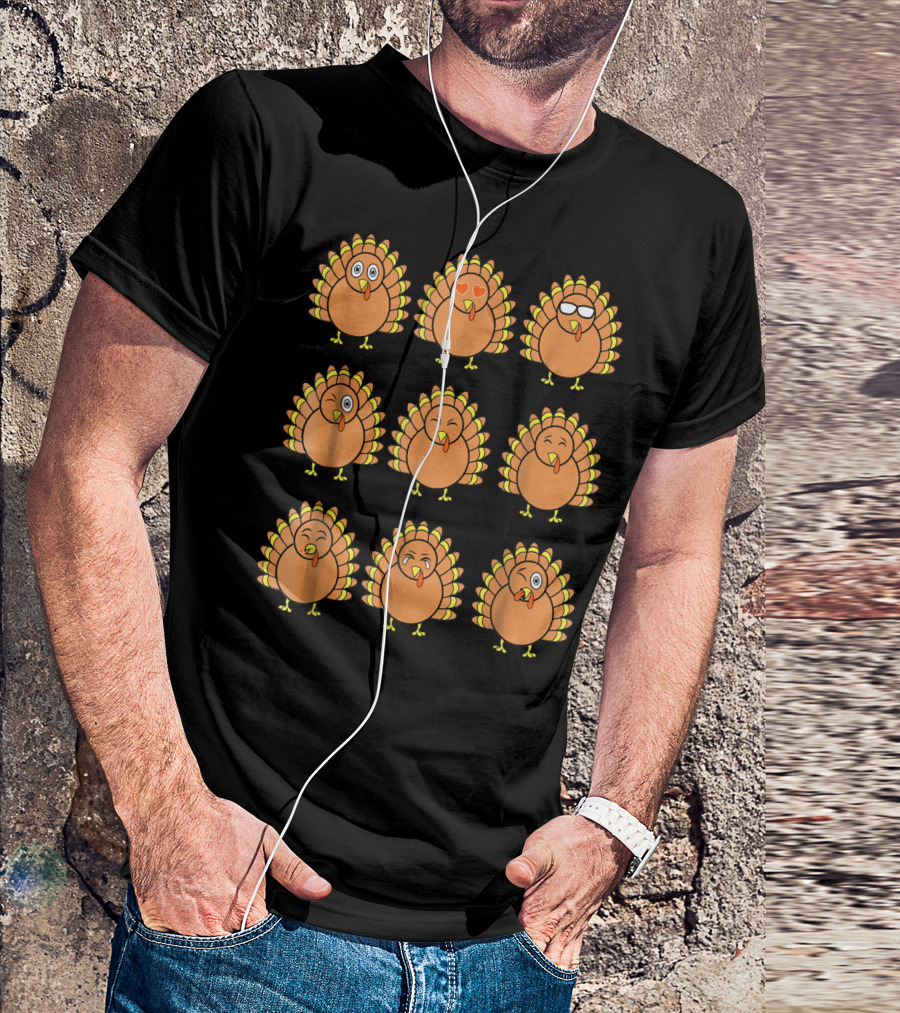 Thanksgiving Turkey Emoji Faces T-Shirt