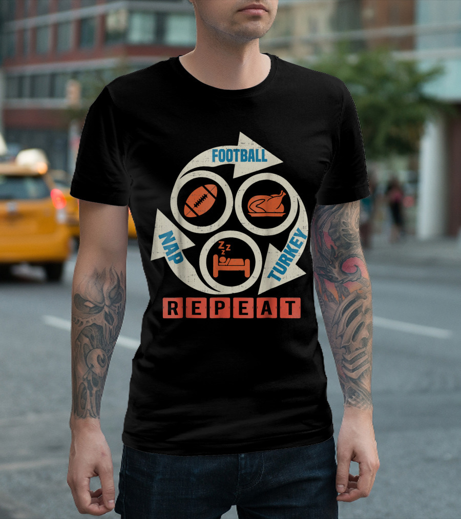 Football Turkey Nap Repeat Cycle Icons T-Shirt